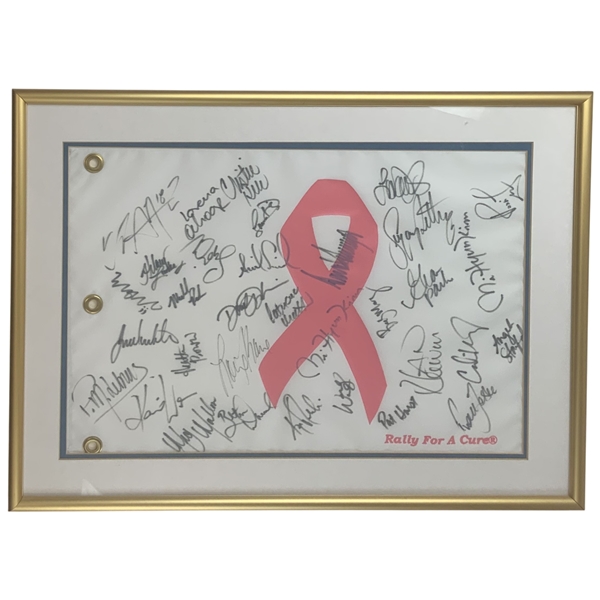 Donald Trump & LPGA Legends Signed Rally For A Cure Charity Golf Pin Flag - Framed JSA ALOA