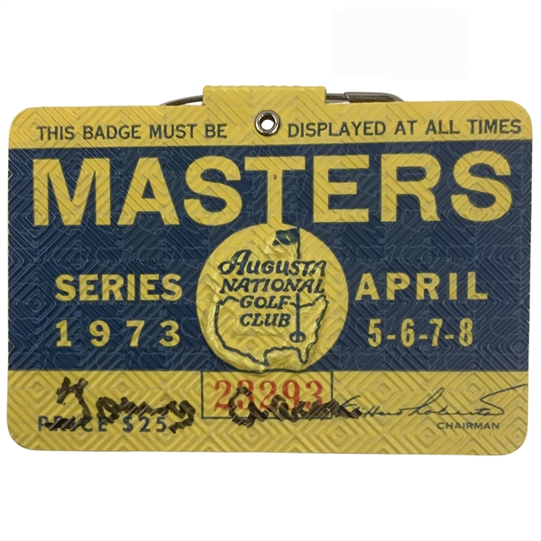 Tommy Aaron Signed 1973 Masters Tournament SERIES Badge #23293 JSA ALOA