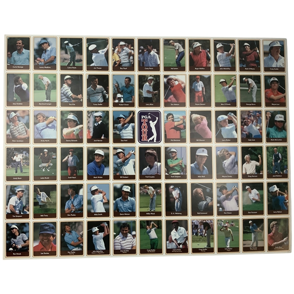 1986 Miller Press Golf Complete 60 Card Uncut Sheet including Jack Nicklaus and Greg Norman