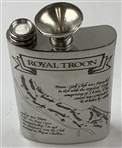 Royal Troon Golf Club Scottish Piper Pewter Hip Flask with Funnel and Presentation Box