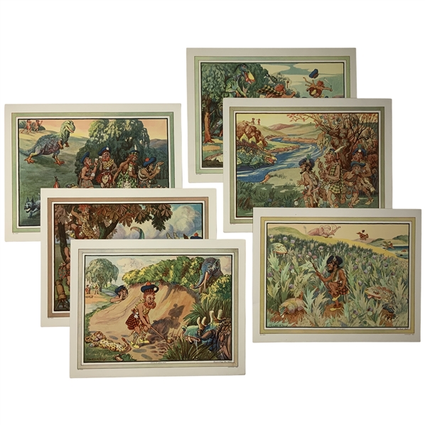 Walter R. Duff, A Set of Six Perils of Early Golf Color Lithographic Prints, 1925 (Signed)