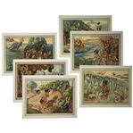 Walter R. Duff, A Set of Six Perils of Early Golf Color Lithographic Prints, 1925 (Signed)