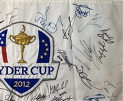 Both Team Signed 2012 Ryder Cup Medinah Country Club Flag JSA ALOA