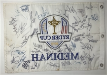 Both Team Signed 2012 Ryder Cup Medinah Country Club Flag JSA ALOA