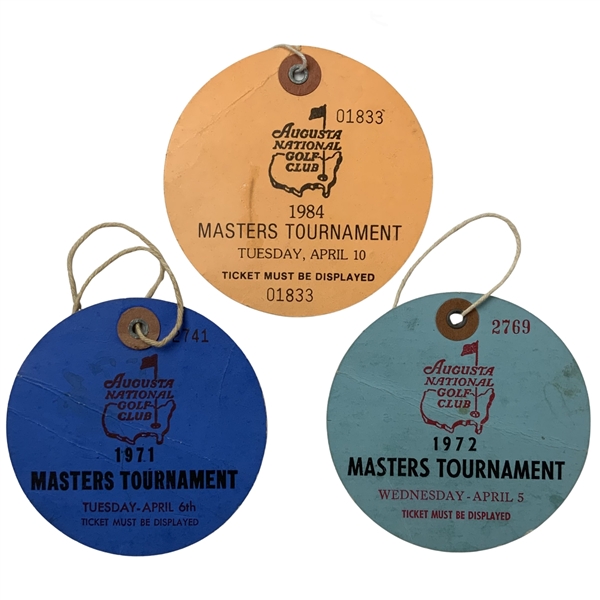 1971, 1972 & 1984 Masters Tickets - Jack, Coody & Crenshaw Wins