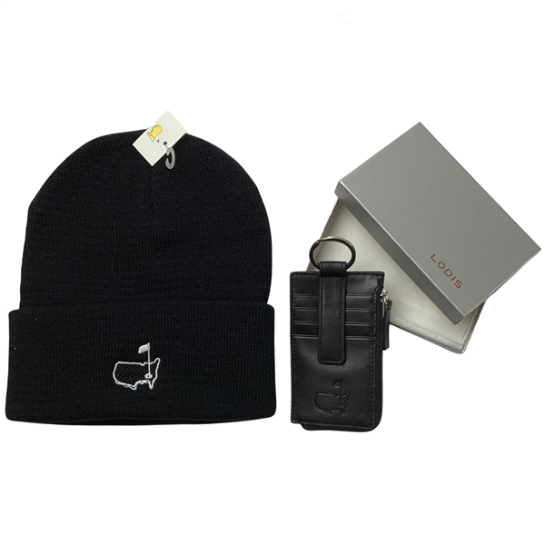 Two Masters Tournament Official Merchandise Items Including a Knit Beanie and Lodis Leather Card Holder