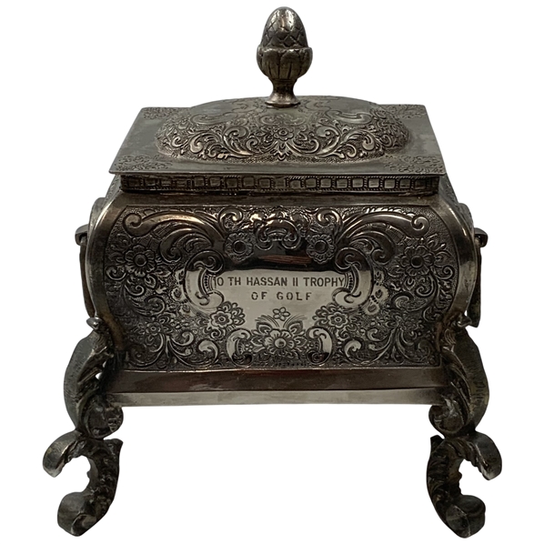 10th Hassan II Trophy of Golf Silver-Plated Footed Ornate Player Gift Jewelry Box