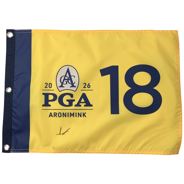 Aaron Rai Signed 2026 PGA Championship Aronimink Embroidered Flag JSA ALOA