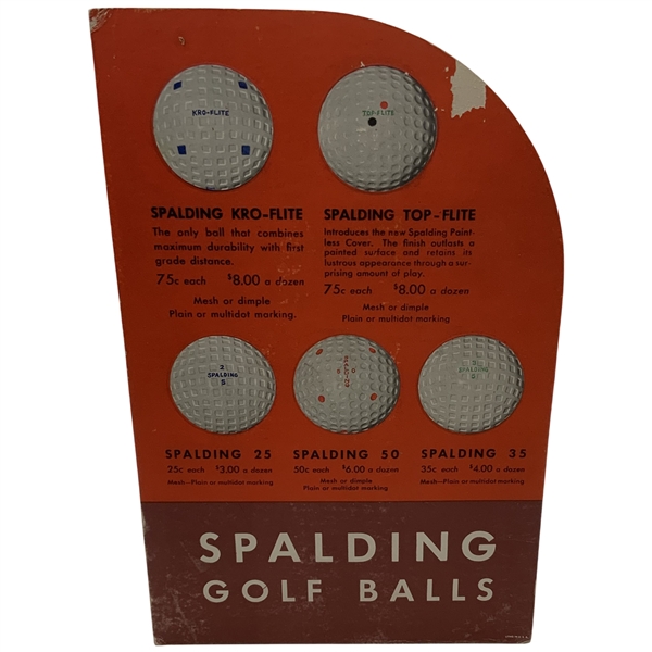 Vintage Spalding Golf Balls Cardboard Easel Back Advertising Display Sign