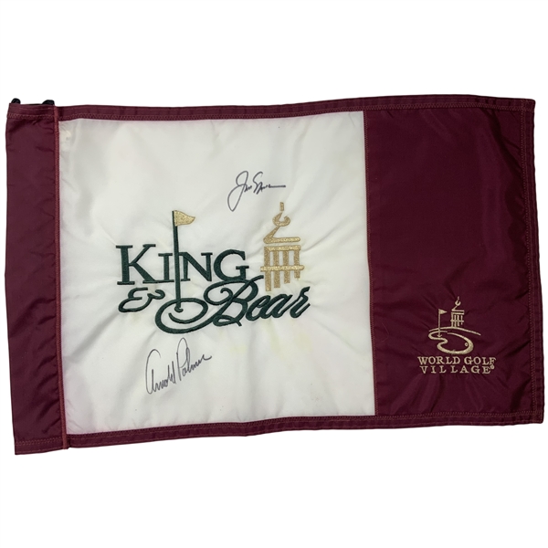 Arnold Palmer and Jack Nicklaus Dual Signed King and Bear World Golf Village Flag JSA ALOA