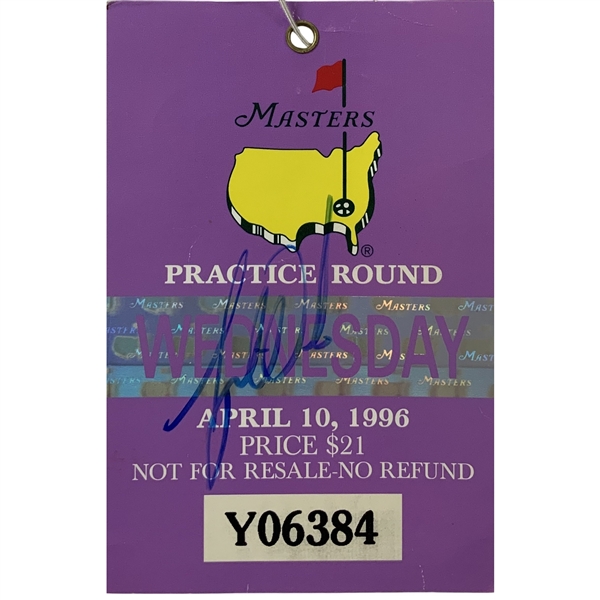Tiger Woods Signed 1996 Masters Famous Tiger-Jack-Arnie Wednesday Practice Round Ticket JSA #ZZ38845
