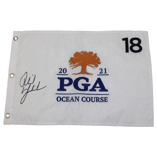 Phil Mickelson Signed 2021 PGA Championship at Kiawah White Embroidered Flag JSA ALOA