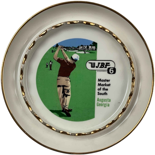 Mid-Century Ceramic Souvenir Golf Ashtray, WJBF Channel 6 Augusta Georgia, The Thos. D. Murphy Co.