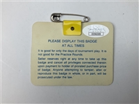 Larry Mize Signed 1987 Masters Series Badge & Sandy Lyle Signed Augusta National Golf Club Scorecard JSA ALOA