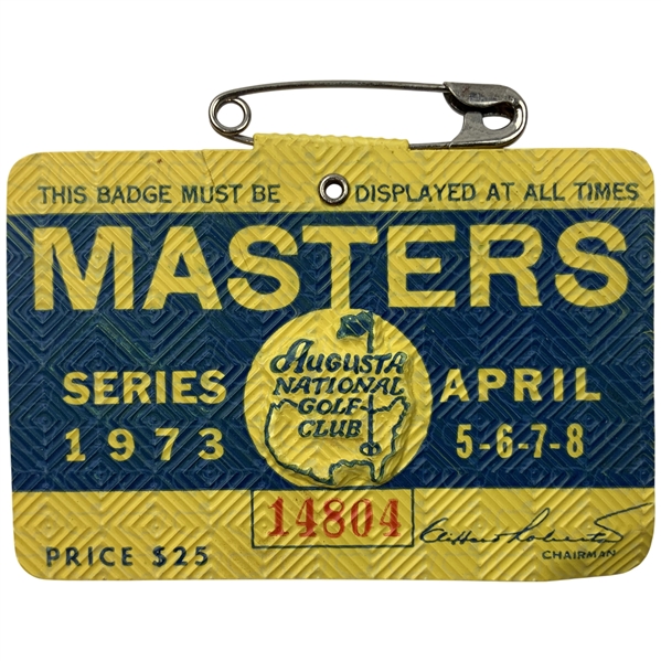 1973 Masters Tournament SERIES Badge #14804 - Tommy Aaron Winner
