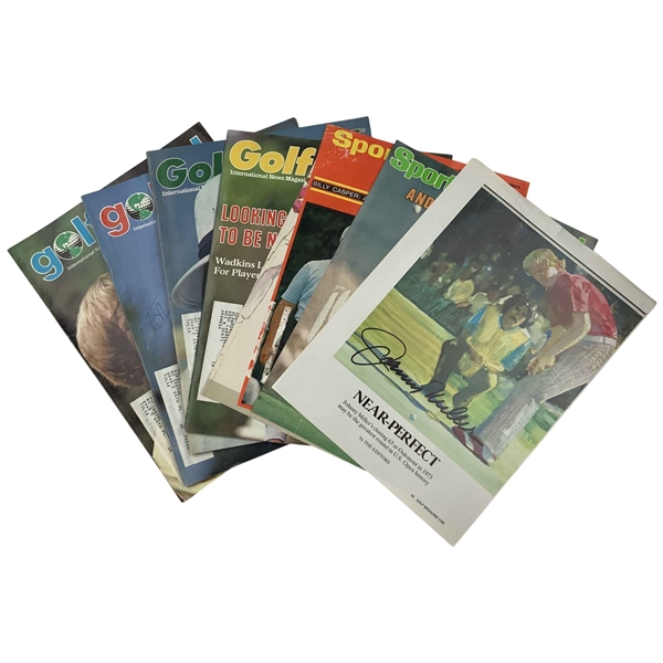 Collection of Nine Signed Vintage Golf Magazines and Clippings Featuring Jack Nicklaus and Gary Player JSA ALOA