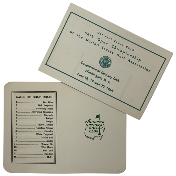 1964 US Open at Congressional & Augusta National Golf Club Scorecards