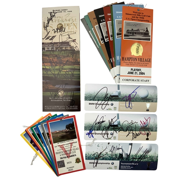 A Collection of Professional Golf Memorabilia Including Signed 1995 U.S. Open Pairing Sheet and Tournament Badge Sets JSA ALOA