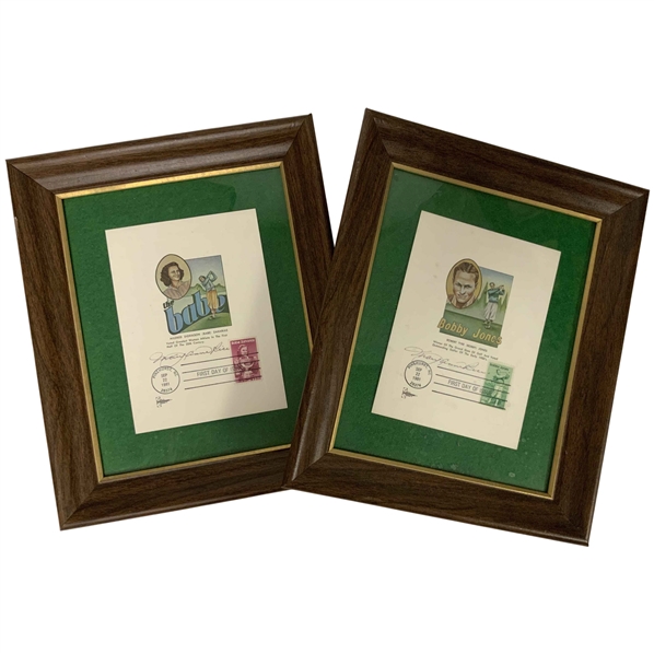 A Pair of Framed Gill Craft Golf First Day of Issue Covers Bobby Jones and Babe Zaharias