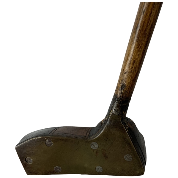 Antique Hickory-Shafted Wooden Putter with Brass Sole Plate