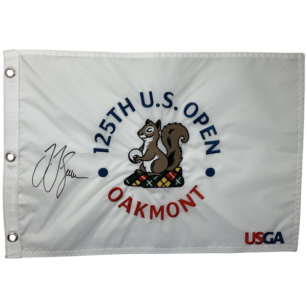J.J. Spaun Signed Official USGA 125th U.S. Open Oakmont Country Club Golf Flag JSA ALOA