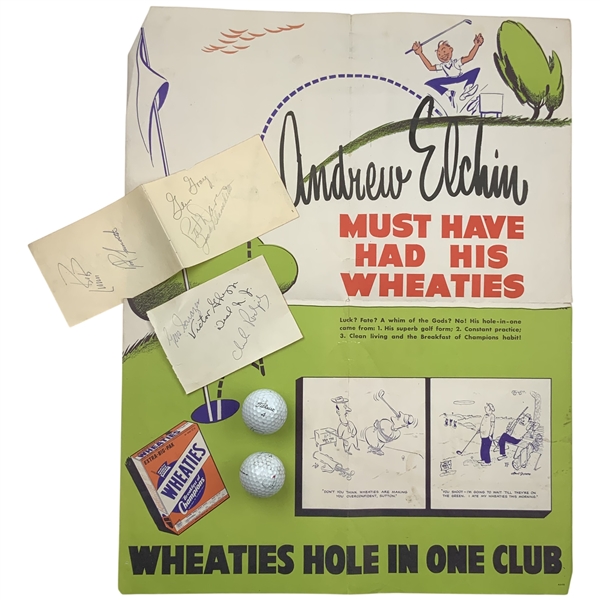 Wheaties Hole In One Club Poster, Masters Practice Balls, and Autographs JSA ALOA