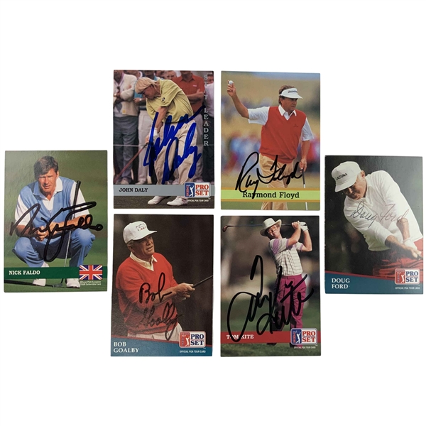 A Collection of Six Signed 1991-1992 Pro Set and Fax Pax Golf Trading Cards JSA ALOA