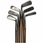Six Antique Hickory-Shafted Golf Clubs by Tom Stewart w/ Tom Morris, and Harry Vardon Models