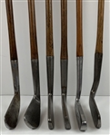 Six Antique Hickory-Shafted Golf Clubs by Tom Stewart w/ Tom Morris, and Harry Vardon Models