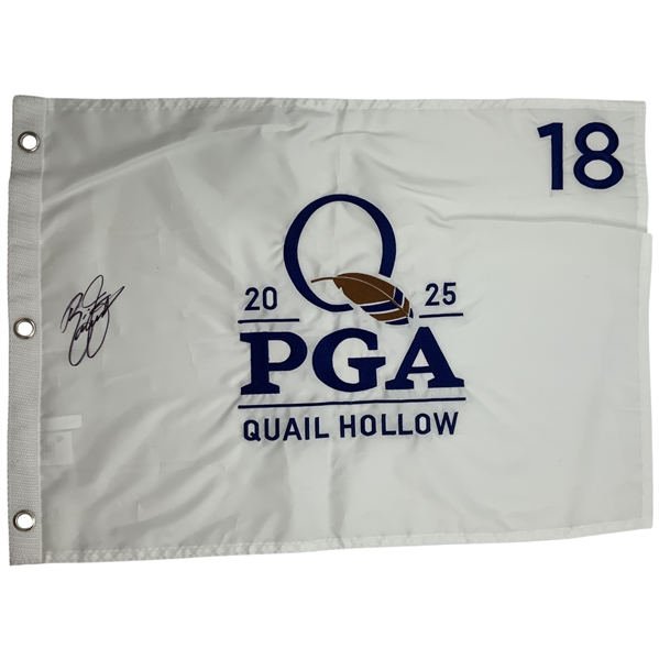 Rickie Fowler Signed 2025 PGA Championship Quail Hollow Flag JSA ALOA