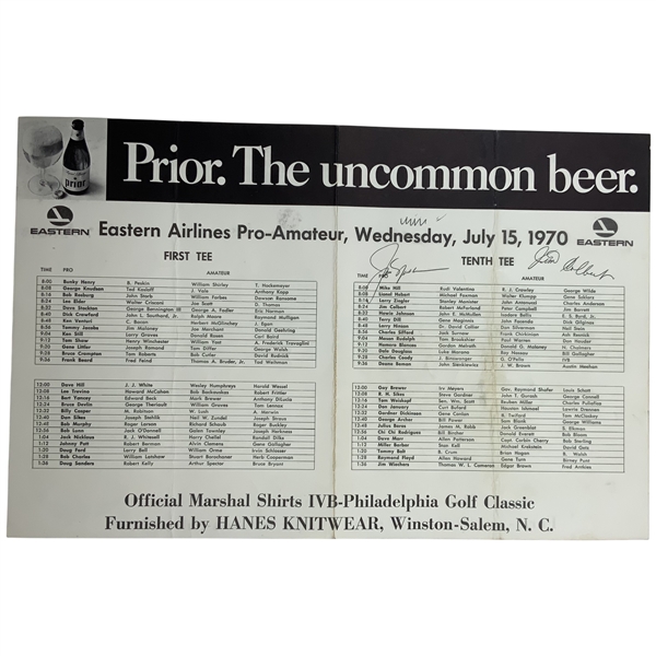 Jack Nicklaus Signed 1970 IVB-Philadelphia Golf Classic Pairing Sheet w/ Colbert JSA ALOA