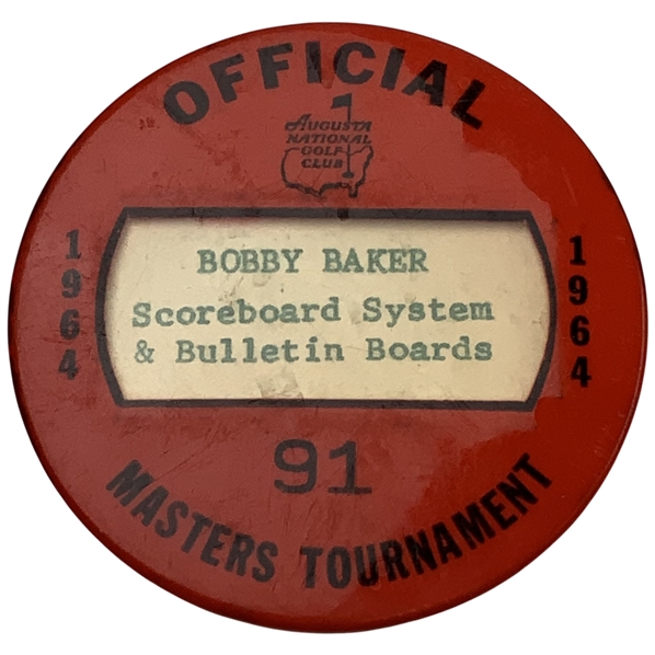 1964 Masters Tournament Official Tournament Staff Badge - Arnold Palmer Win