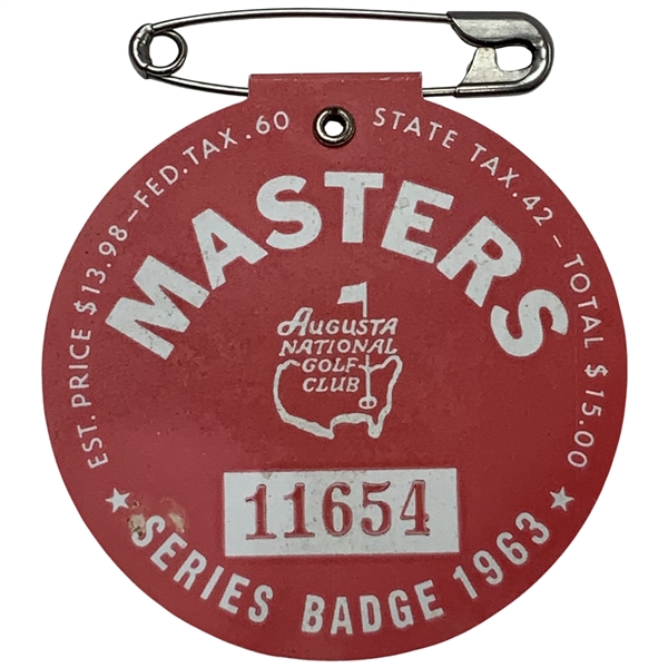 1963 Masters Tournament SERIES Badge #11654 - Jack Nicklaus First Masters Victory
