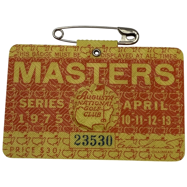 1975 Masters Tournament Series Badge #23530 - Jack Nicklaus Win!