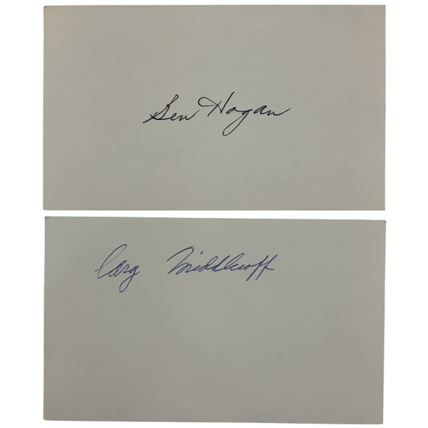 Cary Middlecoff &  Ben Hogan Signed 3x5 Cards JSA ALOA