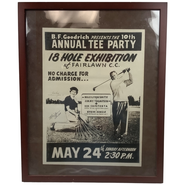 Marilynn Smith Signed 1953 Golf Exhibition Poster B.F. Goodrich 10th Annual Tee Party - Framed JSA ALOA