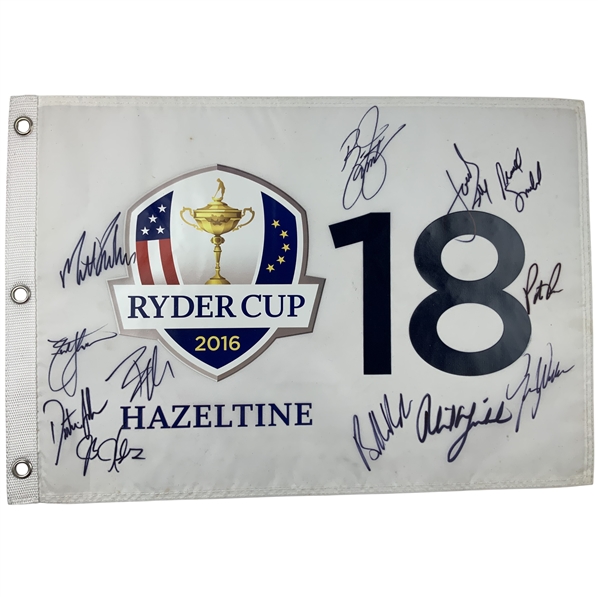 USA Team Signed 2016 Ryder Cup Hazeltine National Golf Club Flag JSA ALOA