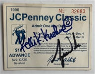 Tiger Woods & Kelli Kuehne Signed 1996 JC Penney Classic Rookie Season Ticket & Original Photo w/ Hat JSA ALOA