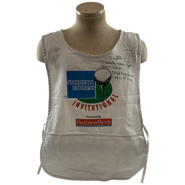 Tommy Aarons American Express Invitational Used Caddie Bib Signed by MLB HOF Phil Neikro w/ Ray Floyd Nameplate JSA ALOA