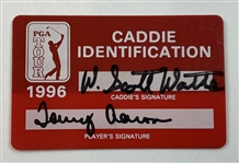 Tommy Aaron's Masters Used Caddie Nameplatew/ signed 1996 PGA Tour ID Card JSA ALOA