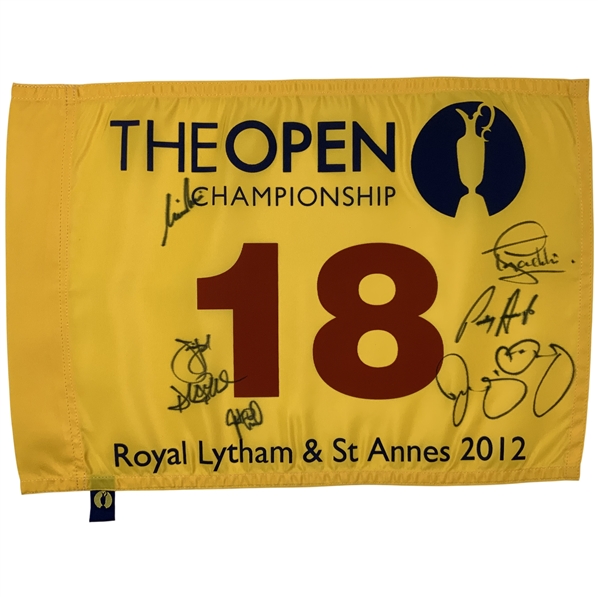 Rory & Six (6) Champs Signed 2012 Open Championship Royal Lytham & St Annes Flag JSA ALOA