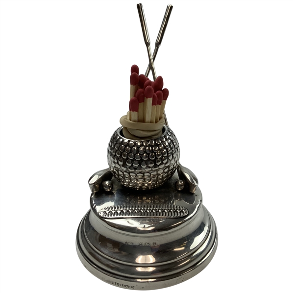 Elegant Sterling 1920’s Desk top Match
Holder w/ Bramble Ball & Long Nose Clubs