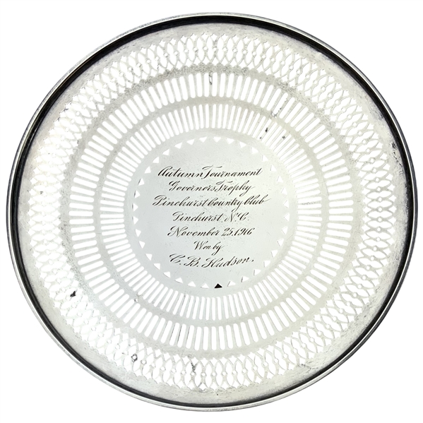 Elegant 1916 Pinehurst CC Sterling Silver Pierced Presentation Trophy Plate 