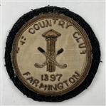The Country Club of Farmington Silver-Plated 36 Hole Medal Golf Trophy Pitcher and Two Vintage Patches