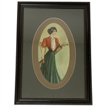 A Framed Color Print Depicting a Lady Golfer in Edwardian Attire