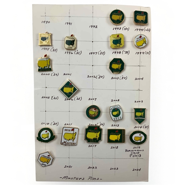 A Collection of 18 Masters Tournament Commemorative Enamel Lapel Pins