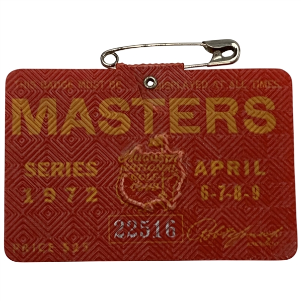 1972 Masters Tournament Series Badge #22516