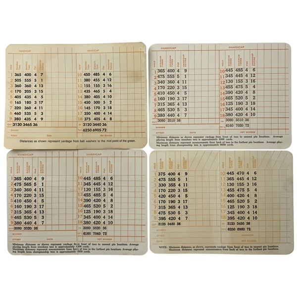 A Collection of Four Vintage Augusta National Golf Club Golf Scorecards