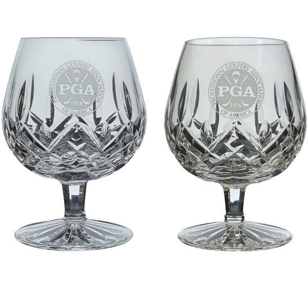 Two Waterford Cut Crystal PGA Brandy Snifters