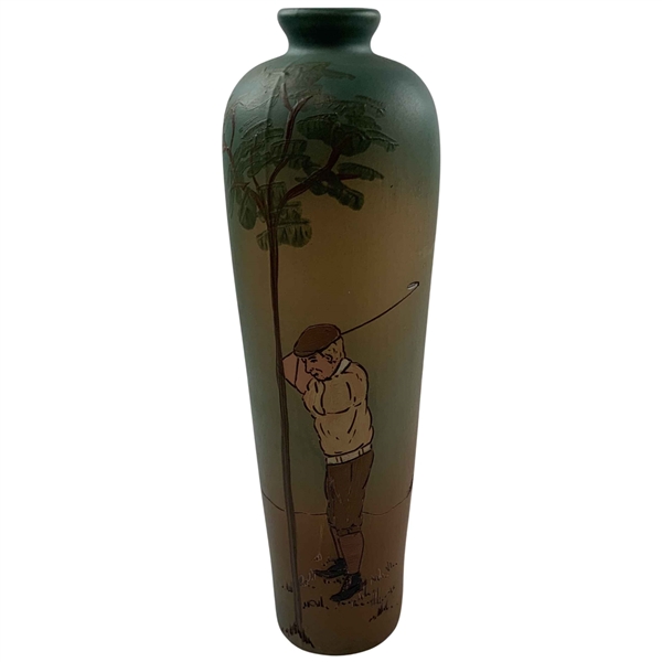 Weller Dickens Ware Pottery Vase with Golfing Scene